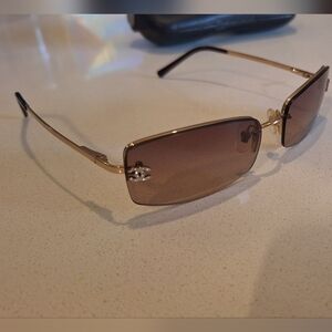 VINTAGE Chanel Gold Sunglasses with Brown Lenses